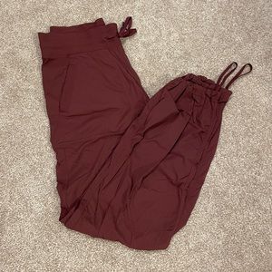 Burgundy Lululemon dance/jogger pants with adjustable elastic ankles